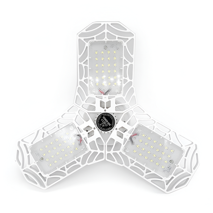Lampa LED cu 3 Brate Mobile Lodi1221, 3 aripi pliabile, 36 LED-uri, flux luminos 3000LM, lumina alba rece 6000-6500K, bec iluminare pentru interior garaj/depozit/atelier, alb