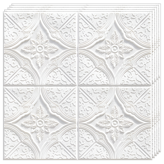 Set 10x Tapet 3D Lodi810, suprafata acoperire 4.9 mp, autoadeziv, Model Floral Diamant, perete/tavan, waterproof, usor de montat, design modern, 70x70 cm, alb