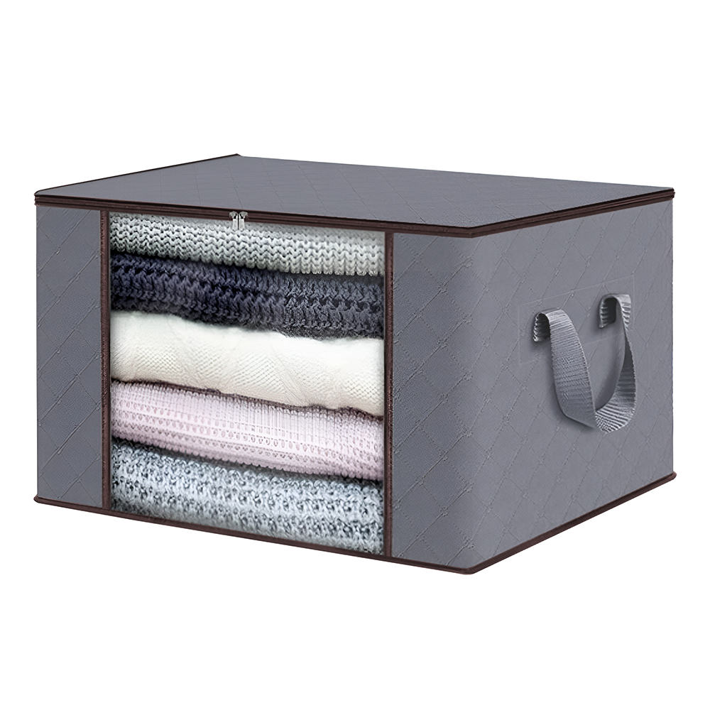 Cutie Depozitare si Organizare Mare Lodi1029, pliabila, maner ranforsat si fereastra transparenta, pentru haine/paturi/ plapumi/ perne/ lenjerii de pat/jucarii, 105 L, 70x 50x 30 cm, gri deschis