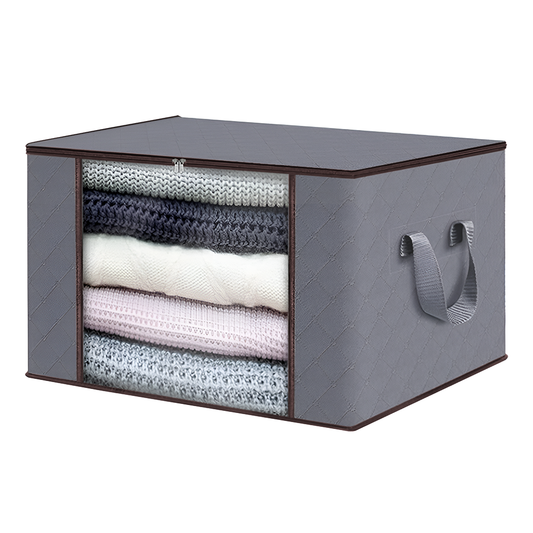Cutie Depozitare si Organizare Mare Lodi1029, pliabila, maner ranforsat si fereastra transparenta, pentru haine/paturi/ plapumi/ perne/ lenjerii de pat/jucarii, 105 L, 70x 50x 30 cm, gri deschis