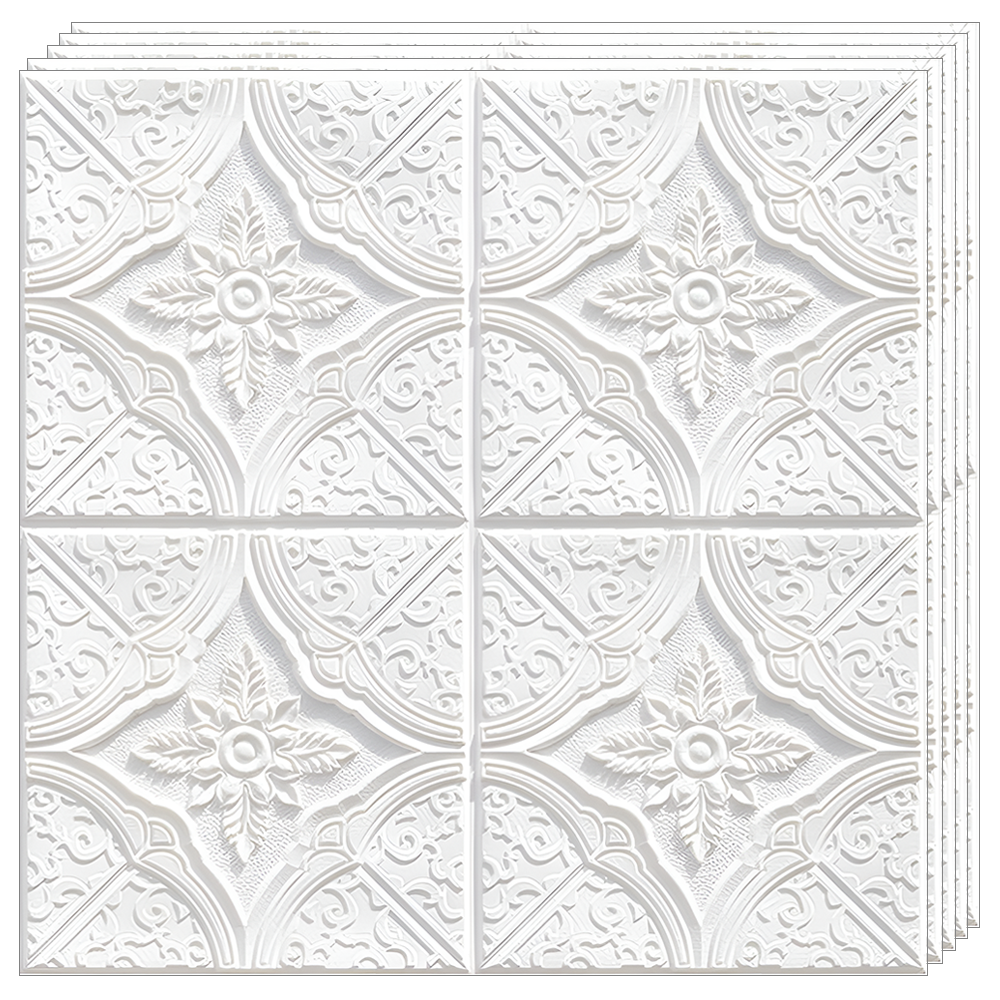 Set 10x Tapet 3D Lodi810, suprafata acoperire 4.9 mp, autoadeziv, Model Floral Diamant, perete/tavan, waterproof, usor de montat, design modern, 70x70 cm, alb