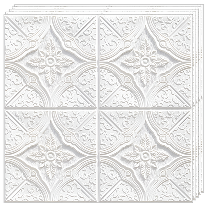 Set 10x Tapet 3D Lodi810, suprafata acoperire 4.9 mp, autoadeziv, Model Floral Diamant, perete/tavan, waterproof, usor de montat, design modern, 70x70 cm, alb