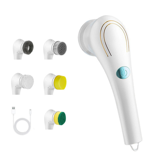 Perie Electrica pentru Curatat 5 in 1 Lodi358, fara fir, multifunctionala, incarcare usb, 5 capete, alb