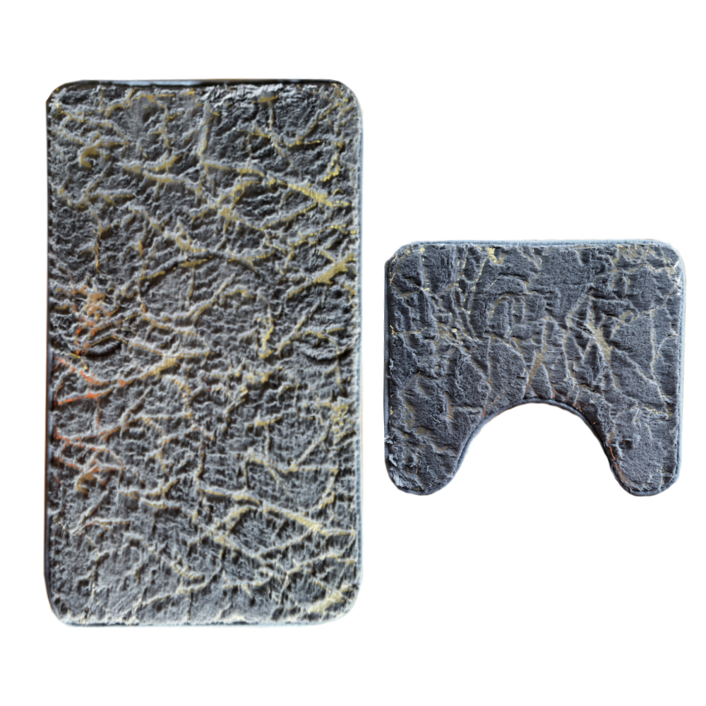 Set 2 Covorase de Baie Lodi432, anti-derapante, material moale, design modern, finisaj auriu, Model 2, 80x50 & 50x40cm, gri inchis