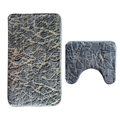 Set 2 Covorase de Baie Lodi432, anti-derapante, material moale, design modern, finisaj auriu, Model 2, 80x50 & 50x40cm, gri inchis