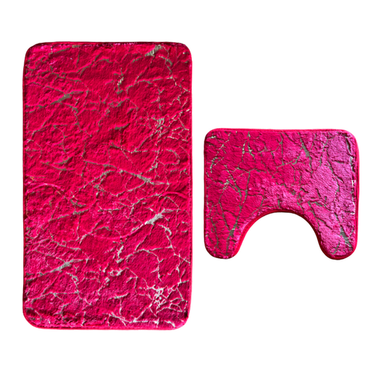 Set 2 Covorase de Baie Lodi431, anti-derapante, material moale, design modern, finisaj auriu, Model 1, 80x50 & 50x40cm, rosu