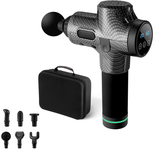 Aparat Profesional pentru Masaj tip Pistol Lodi675, 30 viteze, motor silentios fara perii, 3200 percutii, sistem racire, 2500mAh, 6 capete, incarcare rapida, geanta pentru depozitare, negru