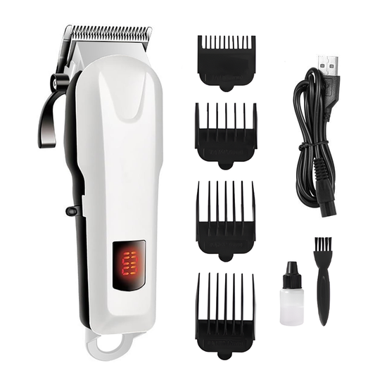 Aparat de tuns barba Lodi979, afisaj digital, 4 piepteni inclusi, incarcare la retea, lame ascutite, usor de curatat, trimmer profesional, alb