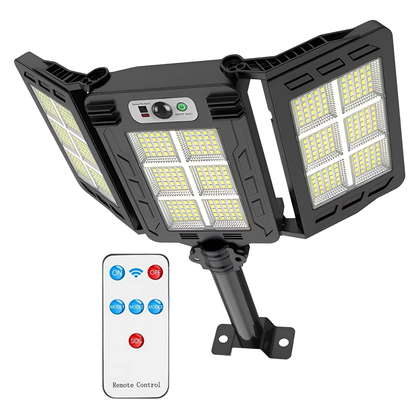Lampa Solara Stradala 400 LED-uri Lodi872, 3 capete, control prin telecomanda, senzor de miscare, 3 moduri de iluminare, protectie IP65, Waterproof, exterior, negru