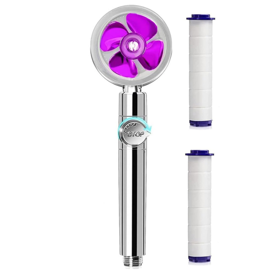 Para de Dus Turbo Lodi199, 2 filtre extra, buton On/Off, presiune ajustabila, filtrare apa, jet uniform, cap Rotativ 360°, mov