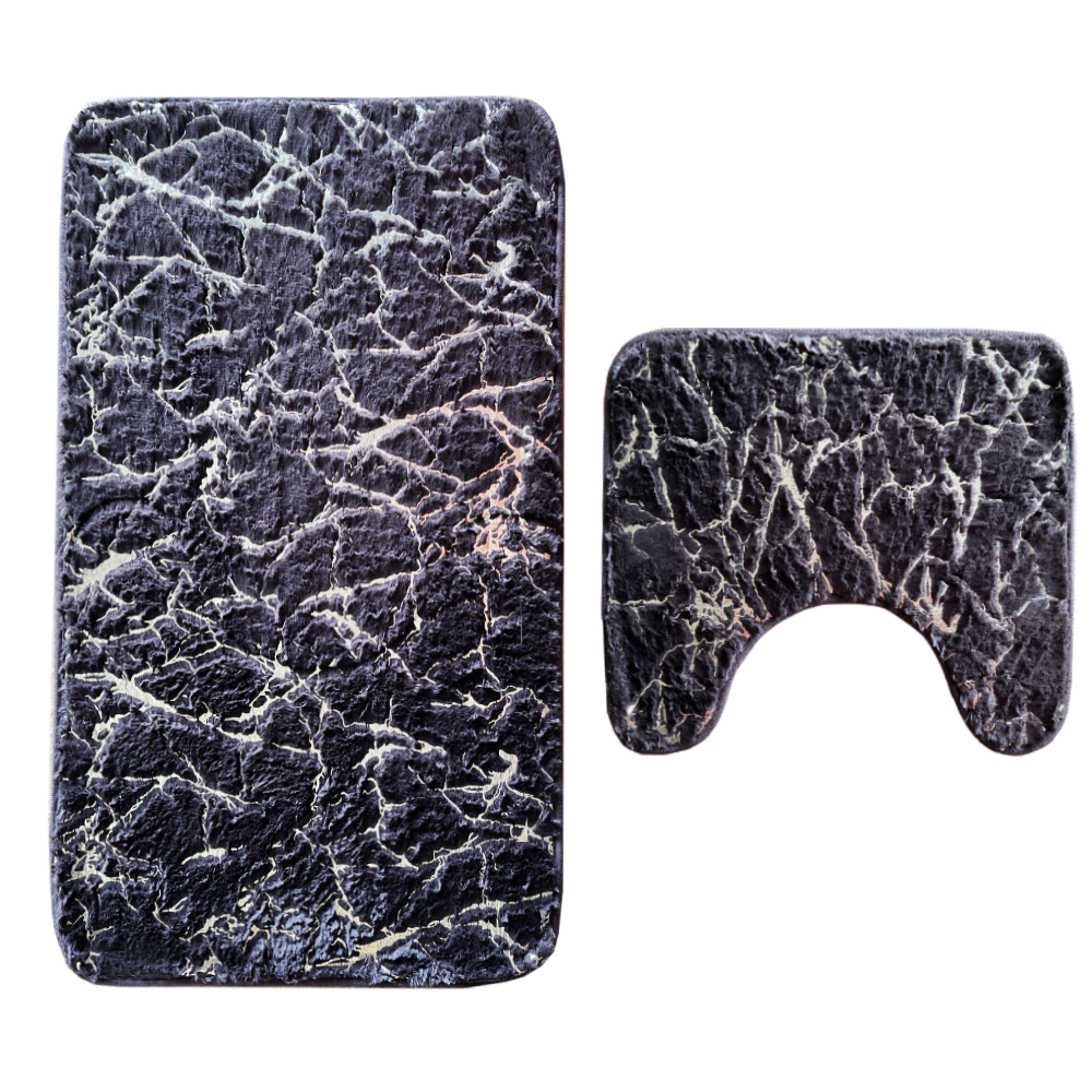 Set 2 Covorase de Baie Lodi442, anti-derapante, material moale, design modern, finisaj auriu, Model 12, 80x50 & 50x40cm, maro
