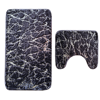 Set 2 Covorase de Baie Lodi442, anti-derapante, material moale, design modern, finisaj auriu, Model 12, 80x50 & 50x40cm, maro