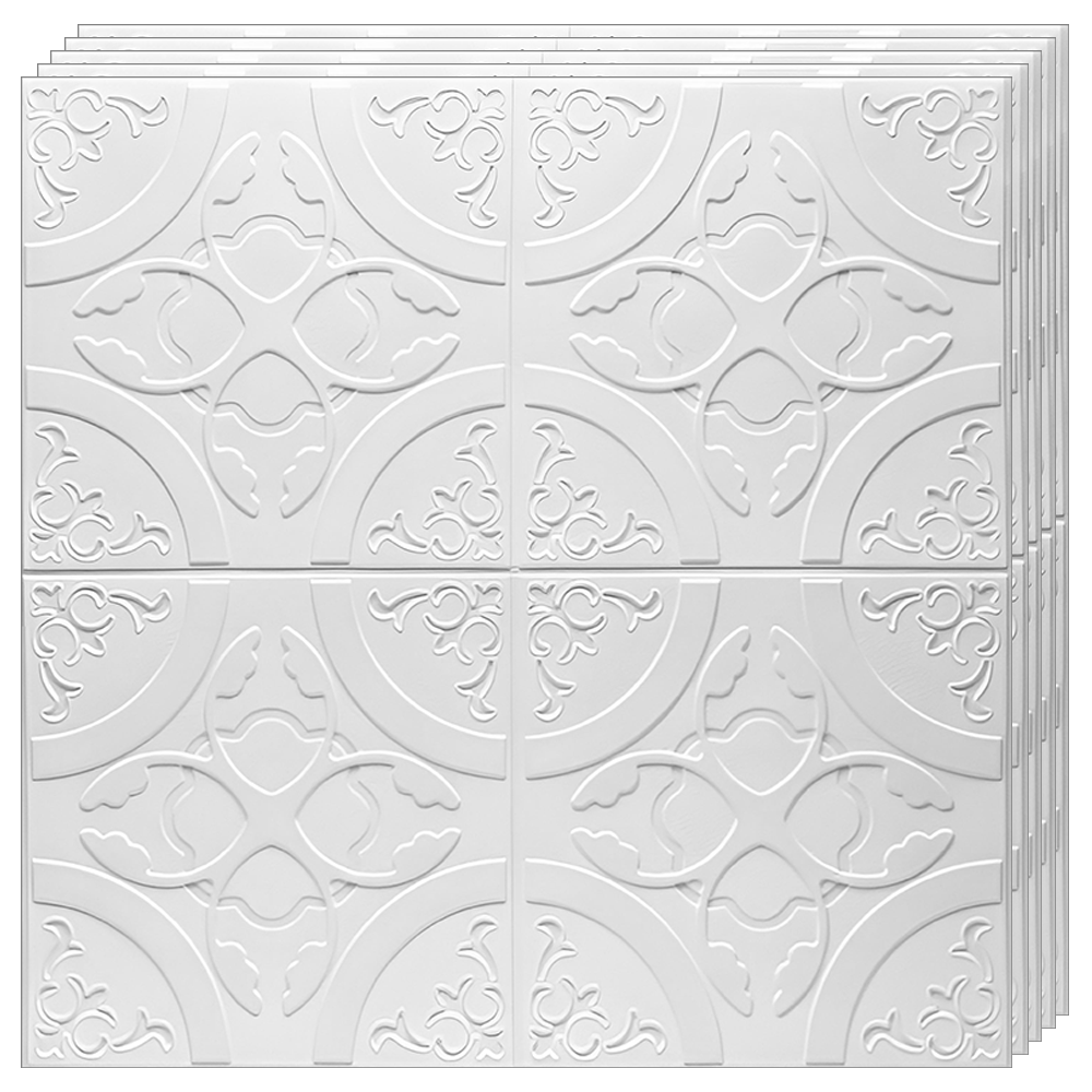 Set 10x Tapet 3D Lodi822, suprafata acoperire 4.9 mp, autoadeziv, Model Floral Cerc, perete/tavan, waterproof, usor de montat, design modern, 70x77 cm, alb