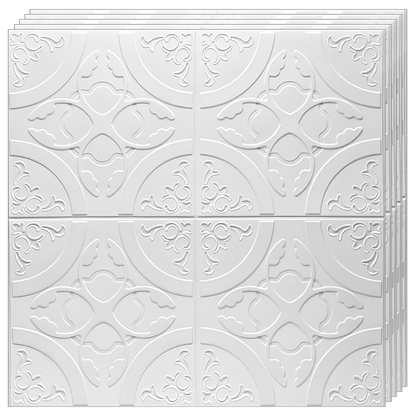 Set 10x Tapet 3D Lodi822, suprafata acoperire 4.9 mp, autoadeziv, Model Floral Cerc, perete/tavan, waterproof, usor de montat, design modern, 70x77 cm, alb