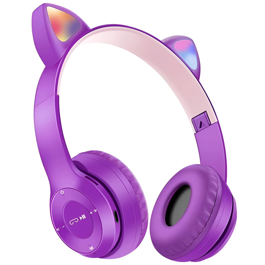 Casti Wireless Model Pisica Lodi952, P47M, overear, urechi de pisica cu iluminare RGB, bluetooth 5.0, handsfree, HiFi, bass stereo, mov