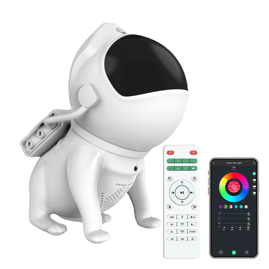 Proiector de Stele Catel Astronaut 2.0 Lodi549, lampa de veghe pentru copii, control prin aplicatie, compabil cu Alexa/Google Assistant, reglare 360, sunete albe, trepte de ajustare luminozitate, timer, 15 moduri de iluminare, speaker bluetooth, alb