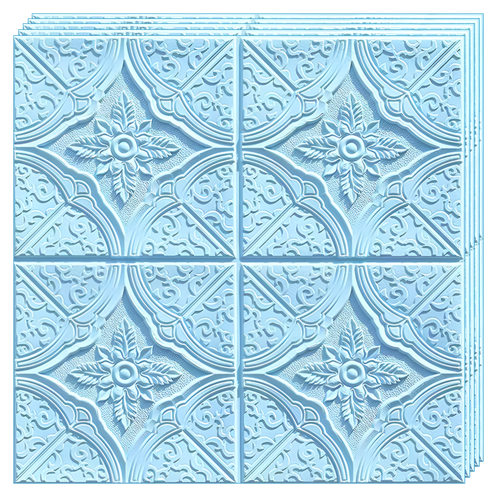 Set 10x Tapet 3D Lodi794, suprafata acoperire 4.9 mp, autoadeziv, Model Floral Diamant, perete/tavan, waterproof, usor de montat, design modern, 70x70 cm, albastru