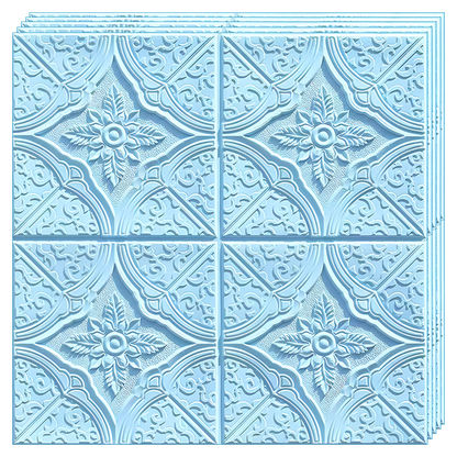 Set 10x Tapet 3D Lodi794, suprafata acoperire 4.9 mp, autoadeziv, Model Floral Diamant, perete/tavan, waterproof, usor de montat, design modern, 70x70 cm, albastru
