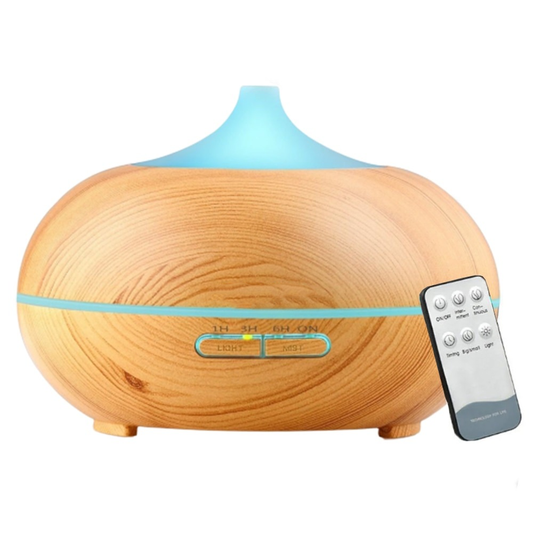 Difuzor Aromaterapie Lodi213, 7 culori LED, 2 jocuri de lumini, control prin telecomanda, capacitate 500ml, silentios, umidifica aerul, stejar deschis