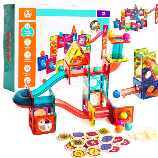 Set Inteligent si Creativ Magnetic 3D Lodi114, 78 Piese, traseu cu bile, creativ, numeroase posibilitati de construit, dezvoltarea abilitatilor motrice si a imaginatiei, multicolor