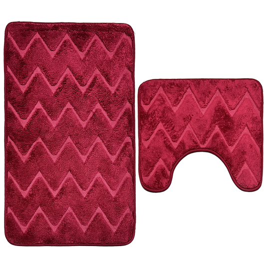 Set 2 Covorase de Baie Lodi1018, anti-derapante, material moale, design modern, model romburi, 80x50 & 50x40cm, rosu