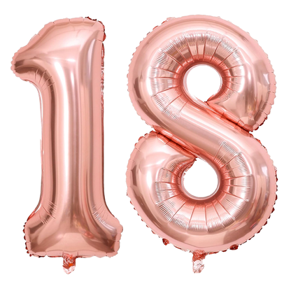 Set 2 Baloane Cifra 18  Lodi720, pentru Petreceri/Aniversari/Evenimente/Majorate, 105 cm, rose gold