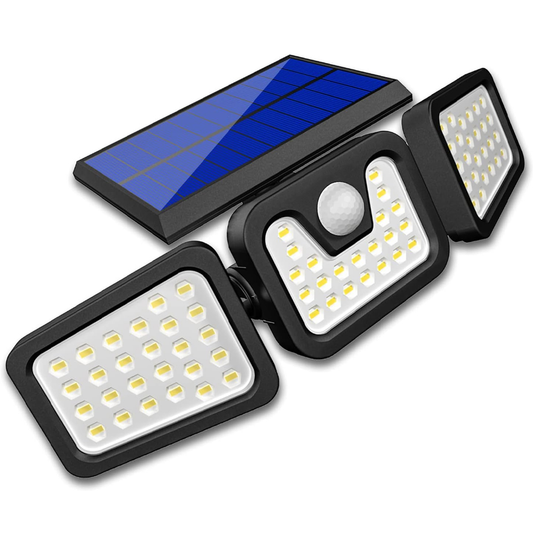 Lampa Solara Tripla 72 LED-uri Lodi64, senzor de miscare, 3 moduri de iluminare, protectie IP67, Waterproof, exterior, negru