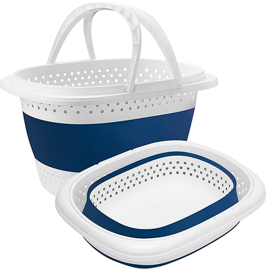 Cos de Rufe Pliabil Mic cu Manere Lodi942, organizare si depozitare, multifunctional, compact, 30 litri, 42 x 32 x 28 cm, albastru
