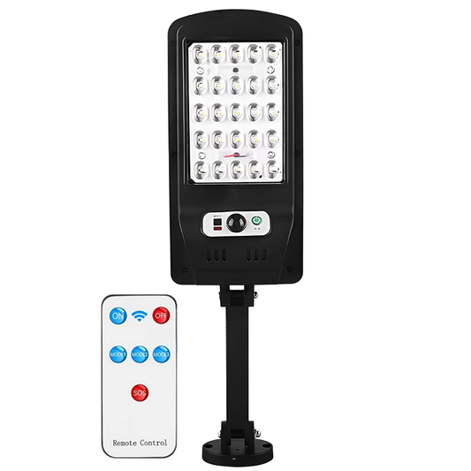 Lampa Solara Stradala 25 LED-uri Lodi879, control prin telecomanda, senzor de miscare, 3 moduri de iluminare, protectie IP65, Waterproof, exterior, negru