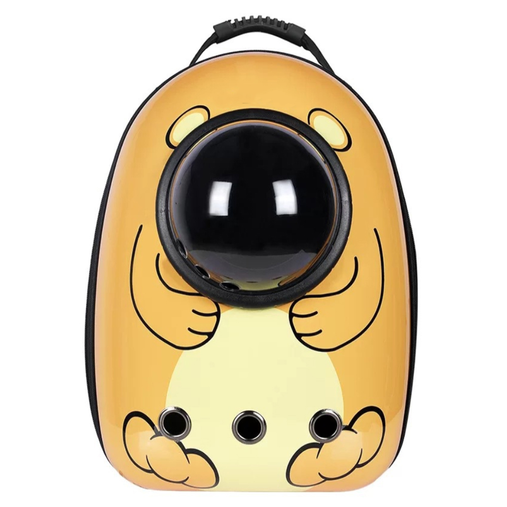 Rucsac Transport Animale Lodi28, greutate Max 7kg, hublou transparent, buzunar lateral, accesorii incluse, pentru talie mica, Urs, maro
