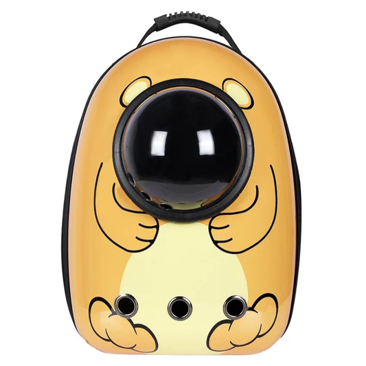 Rucsac Transport Animale Lodi28, greutate Max 7kg, hublou transparent, buzunar lateral, accesorii incluse, pentru talie mica, Urs, maro