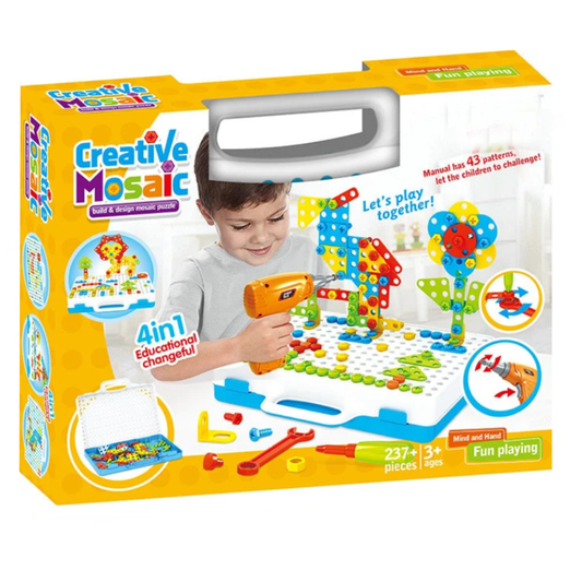 Jucarie Educativa si Interactiva 4in1 Lodi514, 237 piese, bormasina pentru inginerie, pentru fete si baieti, manual inclus, puzzle 3D/2D, dezvoltare STEM, montessori, multicolor