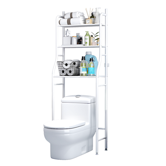 Raft de Depozitare pentru Baie Lodi1242, peste toaleta/ masina de spalat rufe, 3 rafturi, picioruse ajustabile, rezistent si stabil, ideal pentru prosoape sau produse de igiena, metal, 160 x 25 x 65 cm, albetalic, 10