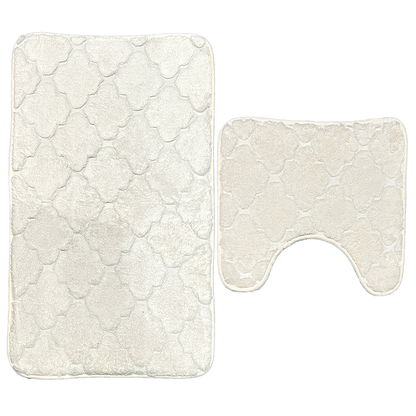 Set 2 Covorase de Baie Lodi1013, anti-derapante, material moale, design modern, model floral, 80x50 & 50x40cm, bej