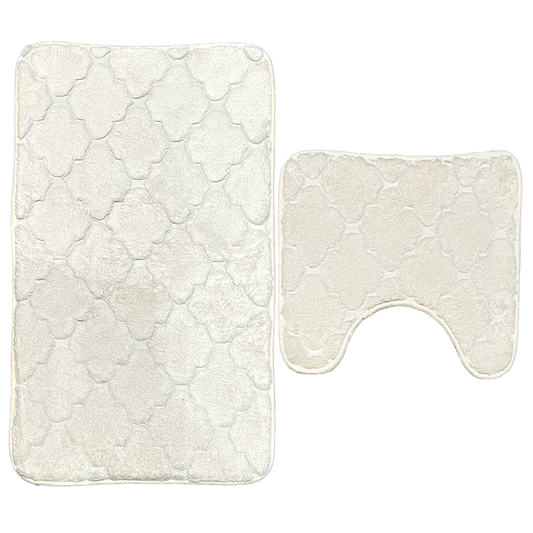 Set 2 Covorase de Baie Lodi1013, anti-derapante, material moale, design modern, model floral, 80x50 & 50x40cm, bej