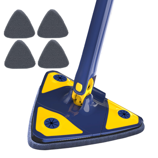 Mop cu Cap Triunghiular Lodi550, rotire 360 grade, telescopic, curatare usoara, 4 lavete incluse, 127 cm, albastru/galben deschis