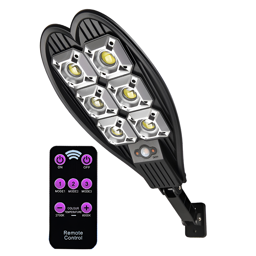 Lampa Solara Stradala 6 LED-uri Lodi866, tip bec, rotunda, control prin telecomanda, senzor de miscare, 3 moduri de iluminare, protectie IP65, Waterproof, exterior, negru