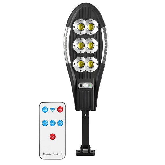 Lampa Solara Stradala 6 LED-uri Lodi870, rotunda, control prin telecomanda, senzor de miscare, 3 moduri de iluminare, protectie IP65, Waterproof, exterior, negru