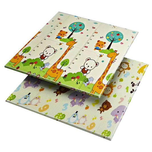 Covoras de Joaca pentru Copii Lodi289, 2 fete, termic, anti-derapant, pliabil, protectie impotriva loviturilor, animale si numere, 200x180cm, grosime 1 cm, multicolor