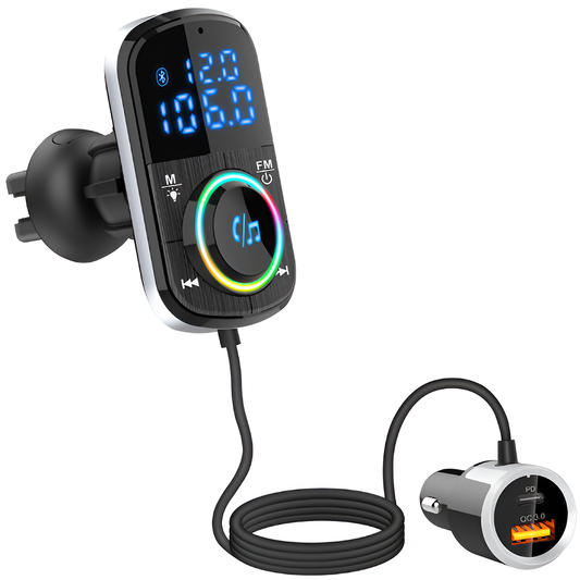 Modulator FM Auto Lodi1294, Bluetooth 5.0, functie de dubla incarcare, afisare voltaj baterie, transmitator FM, 2 porturi, USB Type-C, Port PD, capacitate memorie 64 GB, display LED, negru