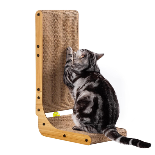 Ansamblu de Joaca pentru Pisici Orizontal si Vertical Lodi1141, model in forma de L, carton pentru zgariat, jucarie interactiva, structura stabila, durabil si non-toxic, 65 cm, maro