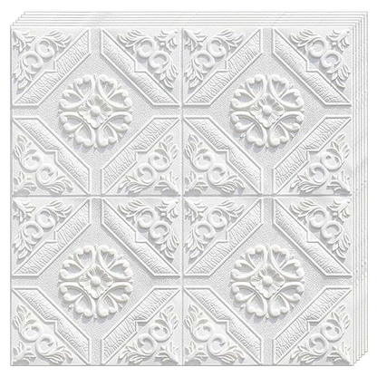 Set 10x Tapet 3D Lodi774, suprafata acoperire 4.9 mp, autoadeziv, Model Floral Carou, perete/tavan, waterproof, usor de montat, design modern, 70x70 cm, alb