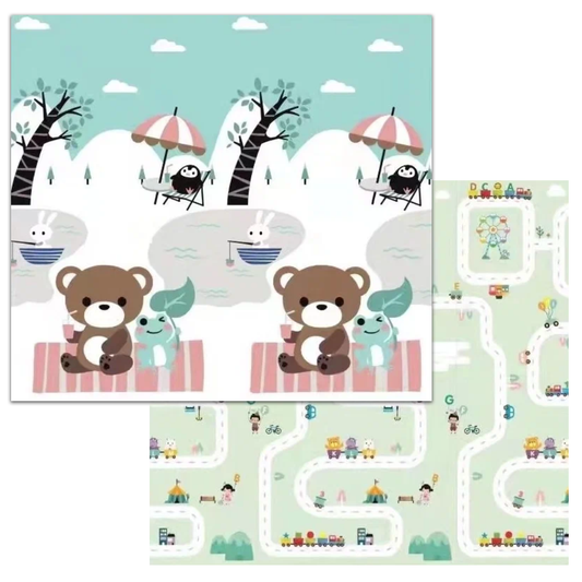 Covoras de Joaca pentru Copii Lodi490, 2 fete, termic, anti-derapant, pliabil, protectie impotriva loviturilor, iarna si orasel, 200x180cm, grosime 1 cm, multicolor