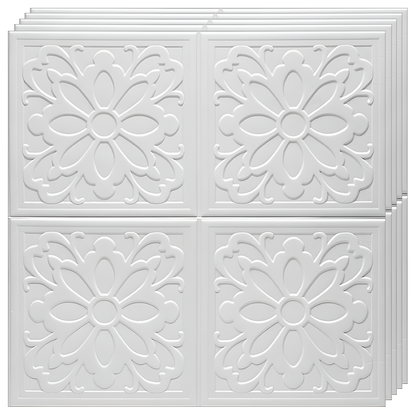Set 10x Tapet 3D Lodi837, suprafata acoperire 4.9 mp, autoadeziv, Model Floare Patrat, perete/tavan, waterproof, usor de montat, design modern, 70x77 cm, alb
