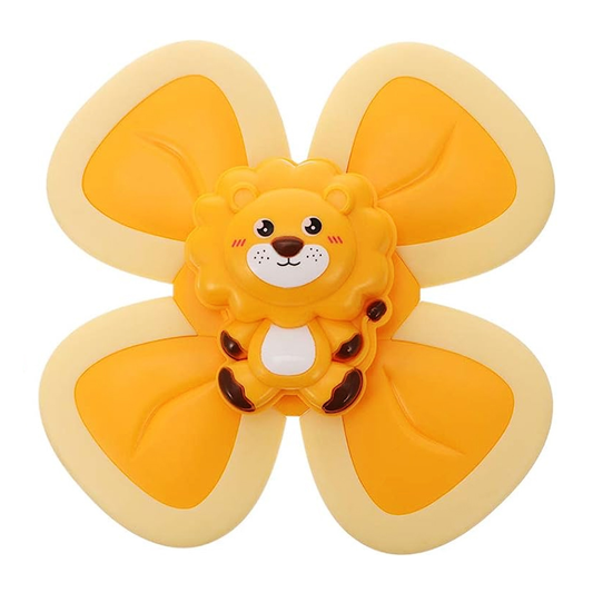 Jucarie Interactiva Fidget Spinner Lodi7, forma Leu, margini de silicon, 4 laturi, ventuza de prindere, 1-3 ani, galben