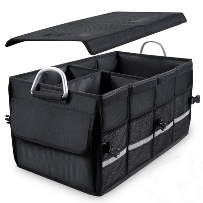 Organizator Auto Portbagaj Lodi292, 8 compartimente, pliabil, impermeabil, portabil, manere aluminiu, multifunctional, universal, capac inclus, negru