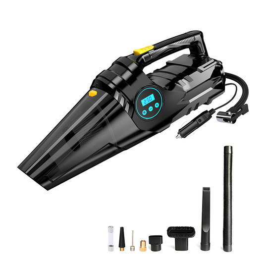 Aspirator Auto 4 in 1 Lodi1179, portabil, multifunctional, wireless, compresor anvelope. manometru, lanterna LED, aspirare umeda/uscata, vacuum 6000 mbar, putere motor 100W,  afisaj digital, negru