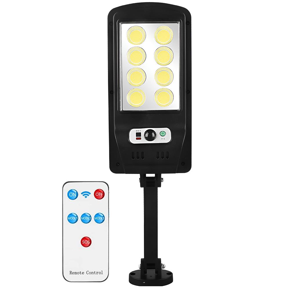 Lampa Solara Stradala 8 LED-uri Lodi880, control prin telecomanda, senzor de miscare, 3 moduri de iluminare, protectie IP65, Waterproof, exterior, negru