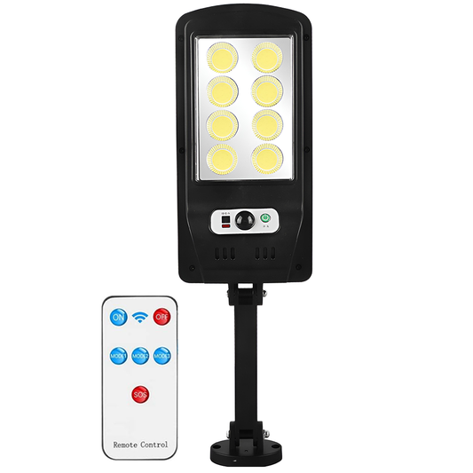 Lampa Solara Stradala 8 LED-uri Lodi880, control prin telecomanda, senzor de miscare, 3 moduri de iluminare, protectie IP65, Waterproof, exterior, negru