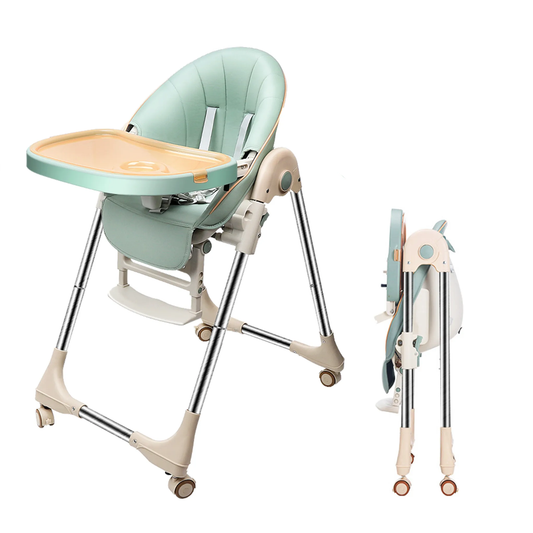 Scaun de Masa 3in1 pentru Bebelusi si Copii Lodi633, inaltime ajustabila, centura de siguranta in 5 puncte, tavita reglabila si detasabila, roti cu frana incorporata, verde smarald